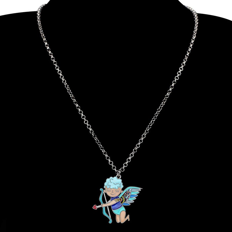 BONSNY Statement Enamel Love Angel Cupid Necklaces Pendant Original Design for Women Gifts Jewelry - Image 2